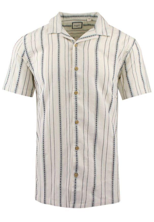 Weekendowa Koszula Męska - Brave Soul - Ecru w Paski. Kolor: beżowy, wielokolorowy, brązowy. Materiał: wiskoza, bawełna, poliester. Wzór: paski. Styl: sportowy