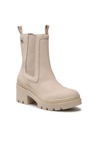 TOMMY HILFIGER - Tommy Hilfiger Botki Heeled Chelsey Boot Bio FW0FW06677 Beżowy. Kolor: beżowy. Materiał: skóra #3