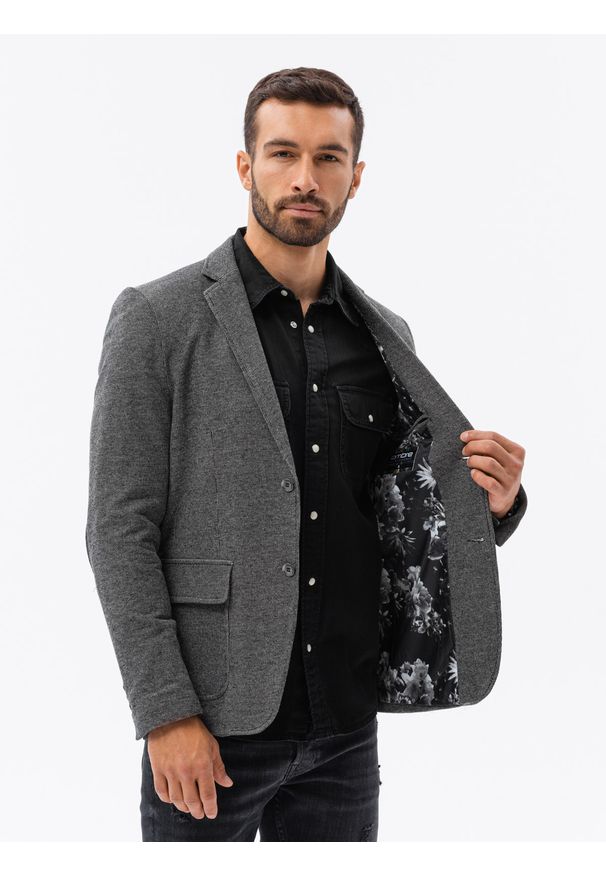 Ombre Clothing - Marynarka męska casual M162 - czarna - XXL. Okazja: na co dzień. Kolor: czarny. Materiał: bawełna, dzianina, poliester. Styl: casual