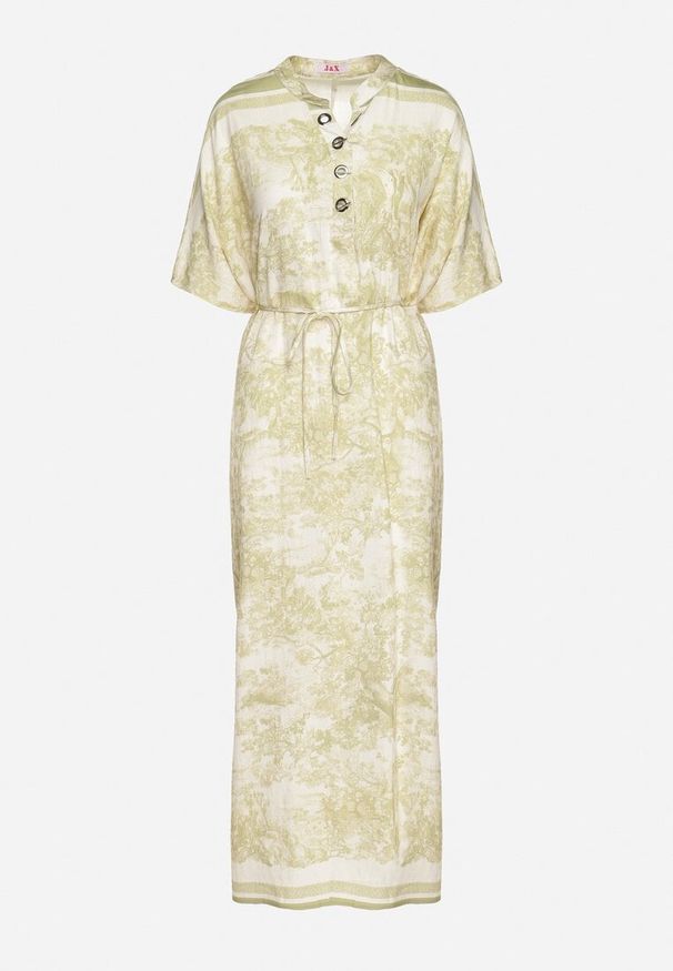 Born2be - Zielona Sukienka Typu Oversize z Wiskozą w Abstrakcyjny Wzór Lunalessa. Okazja: na co dzień. Kolor: zielony. Materiał: wiskoza. Typ sukienki: oversize. Styl: elegancki, casual, klasyczny