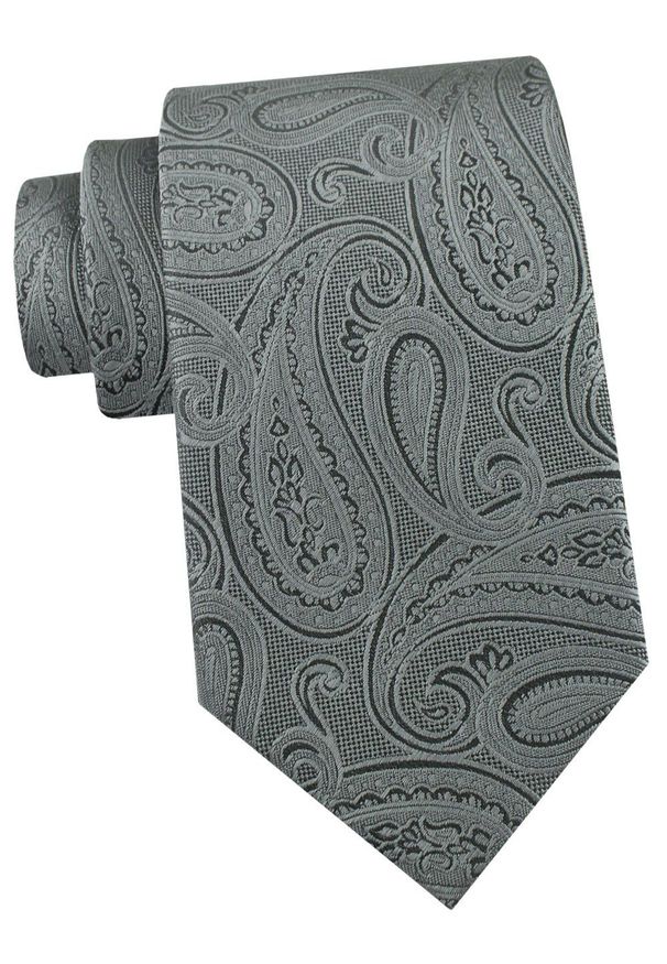 Krawat Męski - Angelo di Monti - Stalowy ze Wzorem Paisley. Kolor: szary. Materiał: tkanina. Wzór: paisley. Styl: elegancki, wizytowy