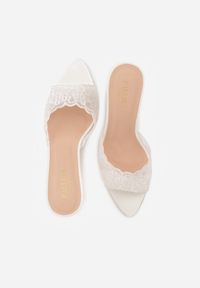 Renee - Białe Koronkowe Klapki na Szpilce Lyvete. Kolor: biały. Materiał: koronka. Wzór: haft, koronka. Obcas: na szpilce. Styl: elegancki #7