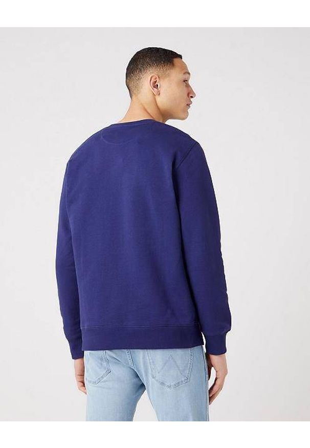 Wrangler - WRANGLER FRAME LOGO CREW MĘSKA BLUZA LOGO NADRUK BLUE W662HAB51 112321426. Wzór: nadruk