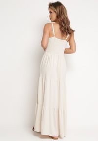 Born2be - Jasnobeżowa Sukienka na Regulowanych Ramiączkach z Gumką w Pasie Ebisina. Okazja: na co dzień. Kolor: beżowy. Długość rękawa: na ramiączkach. Sezon: lato. Styl: elegancki, casual #4