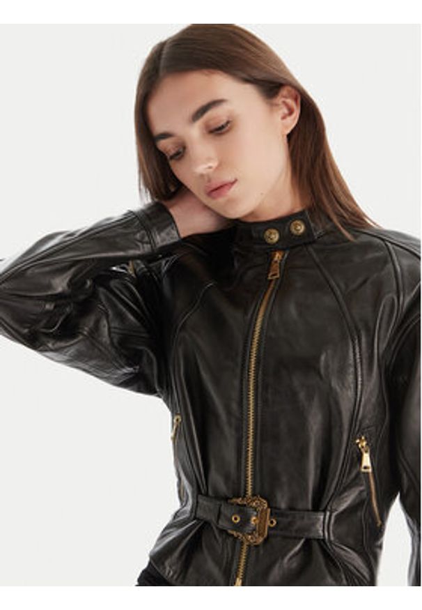 Versace Jeans Couture Kurtka skórzana 79HAVP03 CP021 Czarny Regular Fit. Kolor: czarny. Materiał: skóra