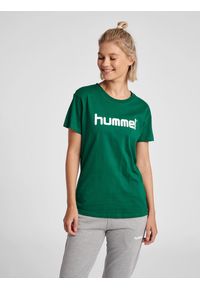Koszulka sportowa z krótkim rękawem damska Hummel Cotton Logo. Kolor: biały, wielokolorowy, zielony. Długość rękawa: krótki rękaw. Długość: krótkie