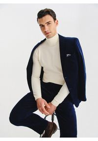 Pako Lorente - PAKO LORENTE - Granatowa sztruksowa marynarka męska. Okazja: na co dzień. Kolor: niebieski, brązowy. Materiał: sztruks. Styl: casual #6