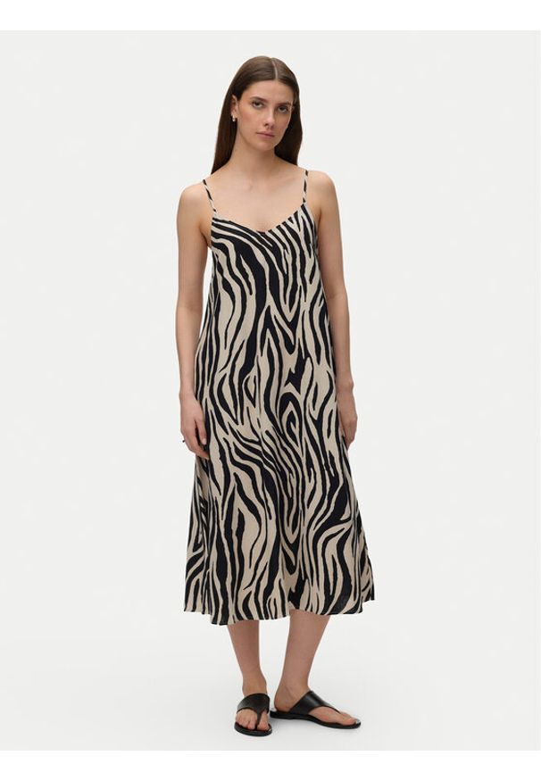 Vero Moda Sukienka letnia Emilo 10340519 Beżowy Loose Fit. Kolor: beżowy. Materiał: len. Sezon: lato