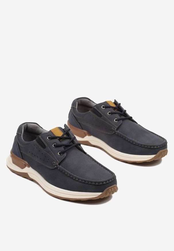 Born2be - Granatowe Półbuty z Ozdobnymi Przeszyciami Aradwen. Okazja: na co dzień. Zapięcie: sznurówki. Kolor: niebieski. Materiał: jeans. Styl: elegancki, casual