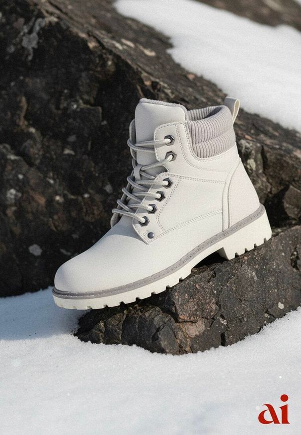 Renee - Szare Sznurowane Casualowe Traperki na Płaskiej Podeszwie Relobia. Okazja: na co dzień. Kolor: szary. Materiał: dzianina, jeans. Obcas: na płaskiej podeszwie. Styl: casual. Wysokość obcasa: niski