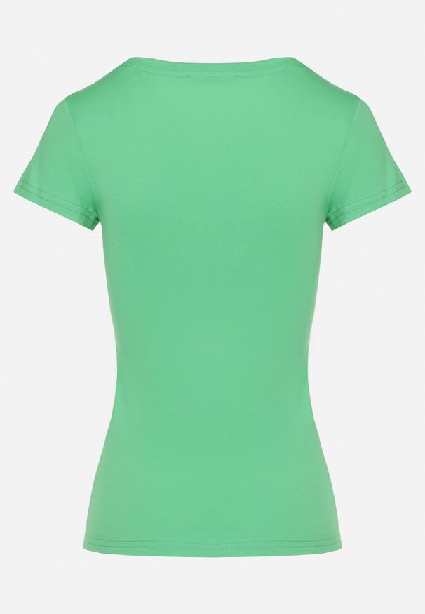 Born2be - Zielony Bawełniane T-shirt z Cyrkoniami i Napisem Readia. Okazja: na co dzień. Kolor: zielony. Materiał: bawełna. Wzór: napisy. Styl: klasyczny, casual