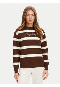 TOMMY HILFIGER - Tommy Hilfiger Bluza Script WW0WW45743 Brązowy Regular Fit. Kolor: brązowy. Materiał: bawełna