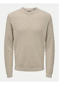 Only & Sons Sweter 22026559 Beżowy Regular Fit. Kolor: beżowy. Materiał: bawełna #6