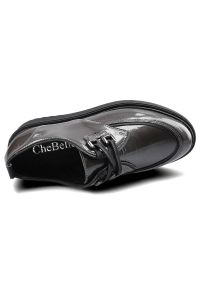 CheBello - Szare Półbuty Chebello Damskie Buty Na Platformie. Okazja: na co dzień. Zapięcie: sznurówki. Kolor: szary. Materiał: lakier, skóra. Szerokość cholewki: normalna. Obcas: na platformie. Styl: casual, klasyczny, elegancki. Wysokość obcasa: średni #9