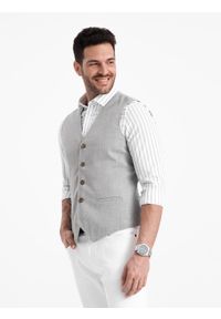 Ombre Clothing - Garniturowa żakardowa męska kamizelka bez klap - jasnoszara V1 OM-BLZV-0106 - XXL. Kolor: szary. Materiał: żakard. Wzór: gładki