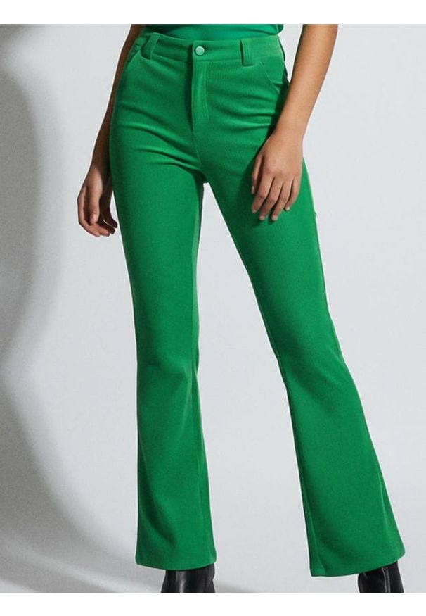 Sinsay - Welurowe spodnie z rozszerzanymi nogawkami typu dzwony - zielony. Kolor: zielony. Materiał: welur