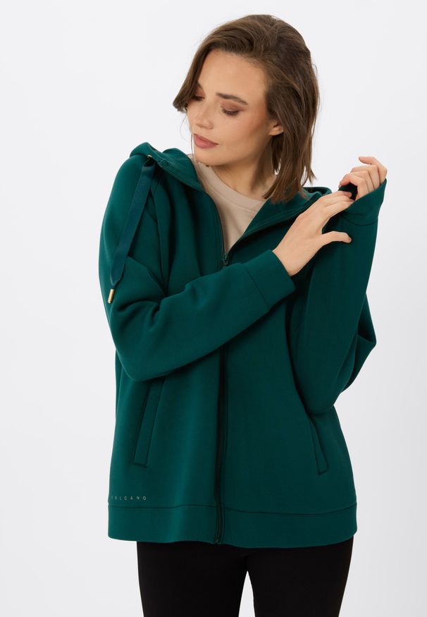 Volcano - Bluza z kapturem B-CAMBEL. Okazja: na co dzień. Typ kołnierza: kaptur. Kolor: zielony. Materiał: wiskoza, materiał. Wzór: gładki. Styl: casual