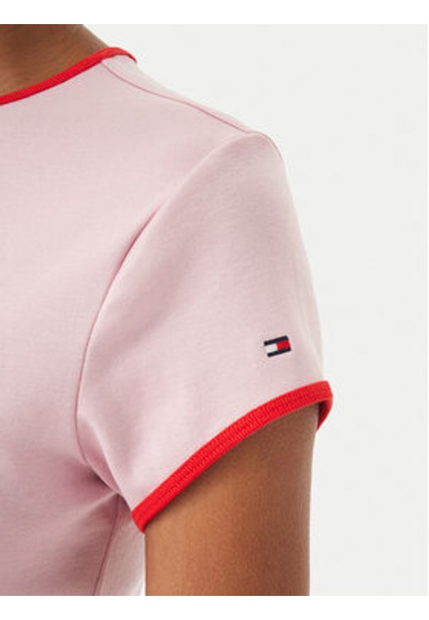 TOMMY HILFIGER - Tommy Hilfiger T-Shirt Logo Graphic Ringer WW0WW49245 Różowy jasny Slim Fit. Kolor: różowy. Materiał: bawełna