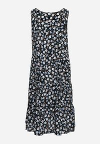 Born2be - Czarno-Niebieska Bawełniana Sukienka na Ramiączkach o Rozkloszowanym Kroju w Drobne Kwiaty Doratia. Kolor: czarny. Materiał: bawełna. Długość rękawa: na ramiączkach. Wzór: kwiaty. Typ sukienki: rozkloszowane. Styl: elegancki. Długość: mini #2