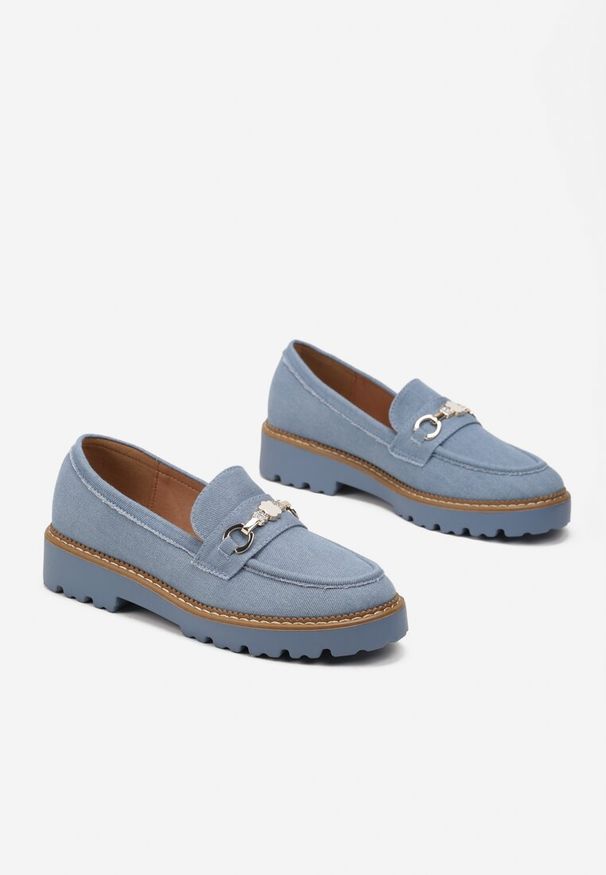 Renee - Niebieskie Mokasyny Klemia. Okazja: na co dzień. Kolor: niebieski. Materiał: satyna. Wzór: aplikacja. Styl: klasyczny, casual, elegancki