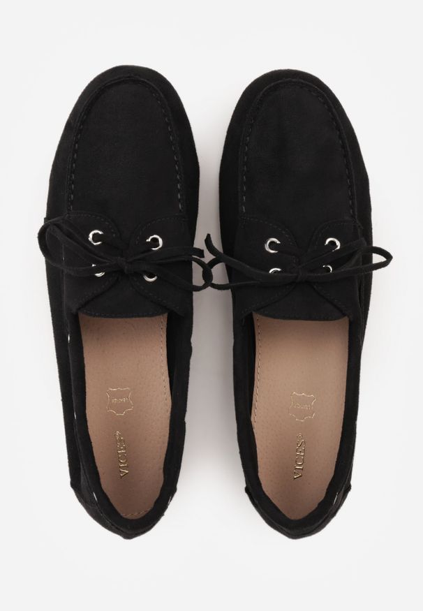 Renee - Czarne Mokasyny VICES z Wkładką ze Skóry Naturalnej ze Sznurowaniem Nairis. Nosek buta: okrągły. Zapięcie: sznurówki. Kolor: czarny. Materiał: skóra. Obcas: na obcasie. Wysokość obcasa: niski