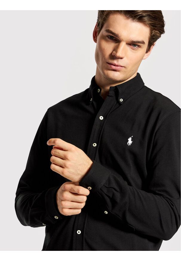 Polo Ralph Lauren Koszula Pique 710654408 Czarny Regular Fit. Typ kołnierza: polo. Kolor: czarny. Materiał: bawełna