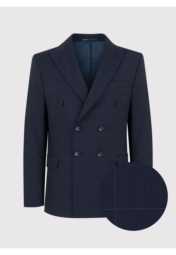 Pako Lorente - PAKO LORENTE – Dwurzędowa marynarka garniturowa w subtelną kratę. Okazja: na ślub cywilny, na wesele. Materiał: wełna. Styl: klasyczny