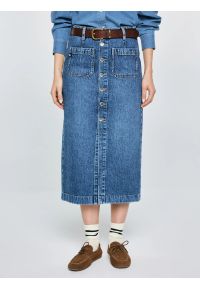 Big-Star - Spódnica damska midi jeansowa granatowa Gaia 627. Okazja: na co dzień. Stan: podwyższony. Kolor: niebieski. Materiał: jeans. Styl: casual, klasyczny, elegancki #6