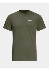 Jack Wolfskin T-Shirt Essential T 1808382 Khaki Regular Fit. Kolor: brązowy. Materiał: bawełna