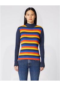 Wrangler - WRANGLER HIGN NECK SLIM DAMSKI SWETER W PASKI NAVY W8N7PW114 112132407. Wzór: paski #1