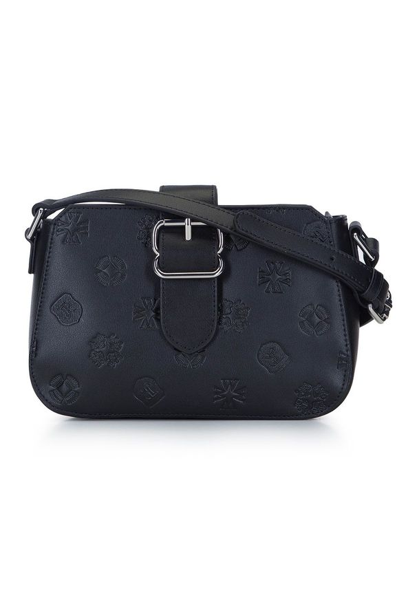 Wittchen - Damska listonoszka skórzana z monogramem i sprzączką. Kolor: czarny. Materiał: skórzane. Styl: elegancki, casual