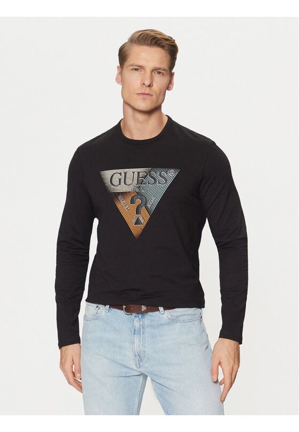 Guess Longsleeve M5RI15 J1314 Czarny Slim Fit. Kolor: czarny. Materiał: bawełna. Długość rękawa: długi rękaw