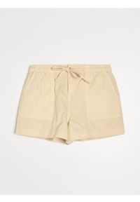 Sinsay - Szorty jeansowe high waist z gumką w pasie - beżowy. Stan: podwyższony. Kolor: beżowy. Materiał: jeans #1