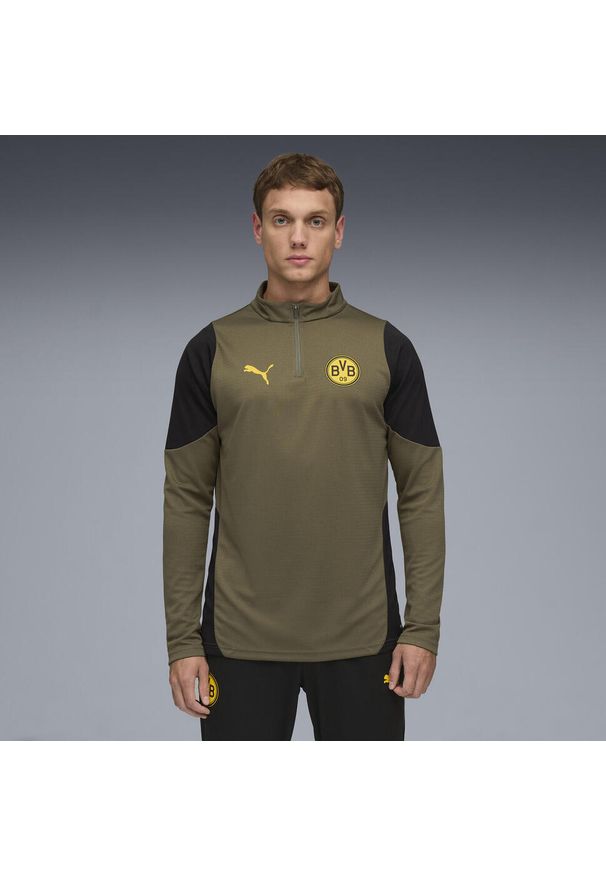 Puma - Męska bluza treningowa Borussia Dortmund z zamkiem 1/4 PUMA. Kolor: czarny, zielony, wielokolorowy. Sport: piłka nożna