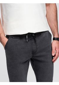 Ombre Clothing - Spodnie męskie JOGGERY jeansowe z efektem sprania - szare V3 - Rozmiar: XXL. Okazja: na co dzień. Kolor: szary. Materiał: jeans. Wzór: aplikacja. Styl: casual, elegancki #6