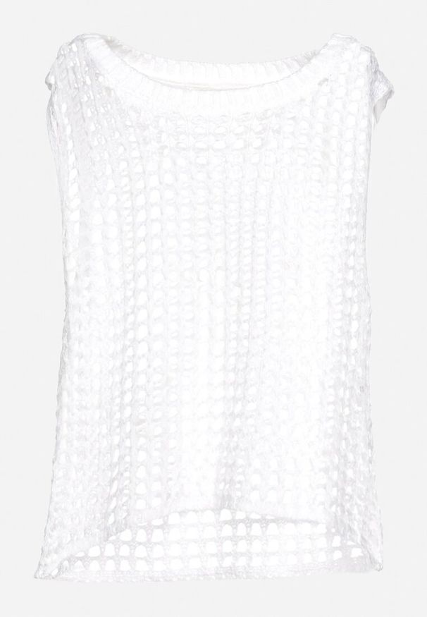 Born2be - Biały Ażurowy Top w Stylu Szydełkowym Maloetti. Kolor: biały. Materiał: jeans. Wzór: ażurowy. Sezon: lato. Styl: elegancki