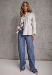 Renee - Biała Koszula z Bawełną w Prążki ze Zdobionymi Guzikami Mirasea. Kolor: biały. Materiał: bawełna. Wzór: prążki, aplikacja. Styl: elegancki #7