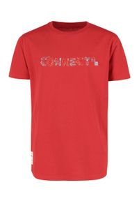 Volcano - Bawełniana koszulka z nadrukiem T-CONNECT JUNIOR. Kolor: czerwony. Materiał: bawełna. Wzór: nadruk. Styl: klasyczny