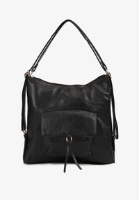 Born2be - Czarna Torebka Shopper z Regulowanymi Rączkami i Dodatkową Kieszenią z Przodu Erirae. Kolor: czarny