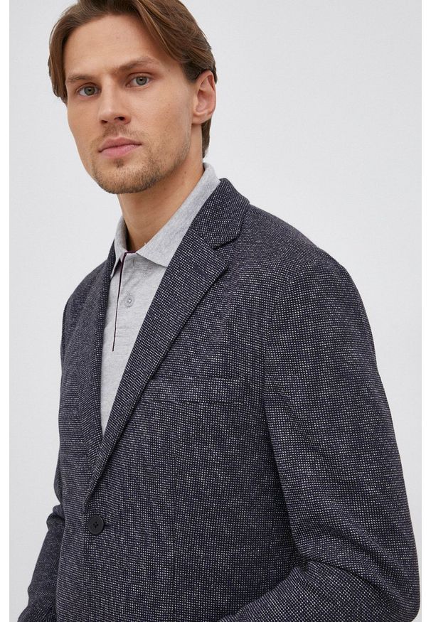 Selected - Marynarka. Okazja: na co dzień. Kolor: niebieski. Materiał: włókno, dzianina. Styl: klasyczny, casual