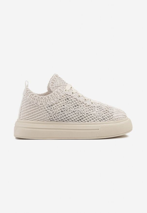 Renee - Beżowe Siateczkowe Sneakersy Typu Tenisówki Sunalie. Okazja: na co dzień, na spotkanie biznesowe. Kolor: beżowy. Materiał: jeans. Szerokość cholewki: normalna. Obcas: na płaskiej podeszwie