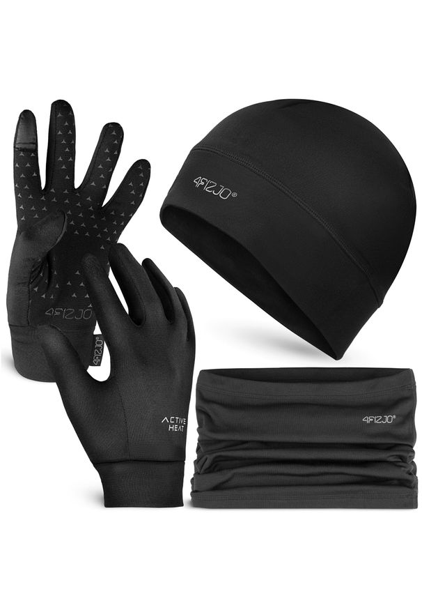 Zestaw termiczny unisex - czapka, komin i rękawiczki 4FIZJO. Kolor: czarny. Sezon: zima. Styl: casual, sportowy
