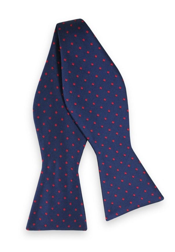 Chabrowa Elegancka Wiązana Mucha -EM Men's Accessories- Męska, w Czerwone Kwadraciki. Kolor: czerwony, wielokolorowy, niebieski. Wzór: geometria. Styl: elegancki