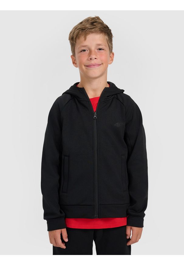 4f - 4F Bluza dresowa rozpinana z kapturem chłopięca - czarna 146 (10-11 lat). Typ kołnierza: kaptur. Kolor: czarny. Materiał: dresówka. Sezon: lato. Styl: klasyczny