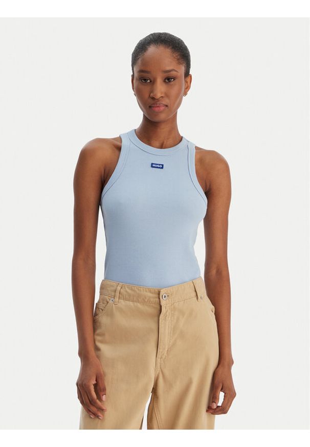 Hugo - HUGO Top Easy 50508857 Błękitny Slim Fit. Kolor: niebieski. Materiał: bawełna