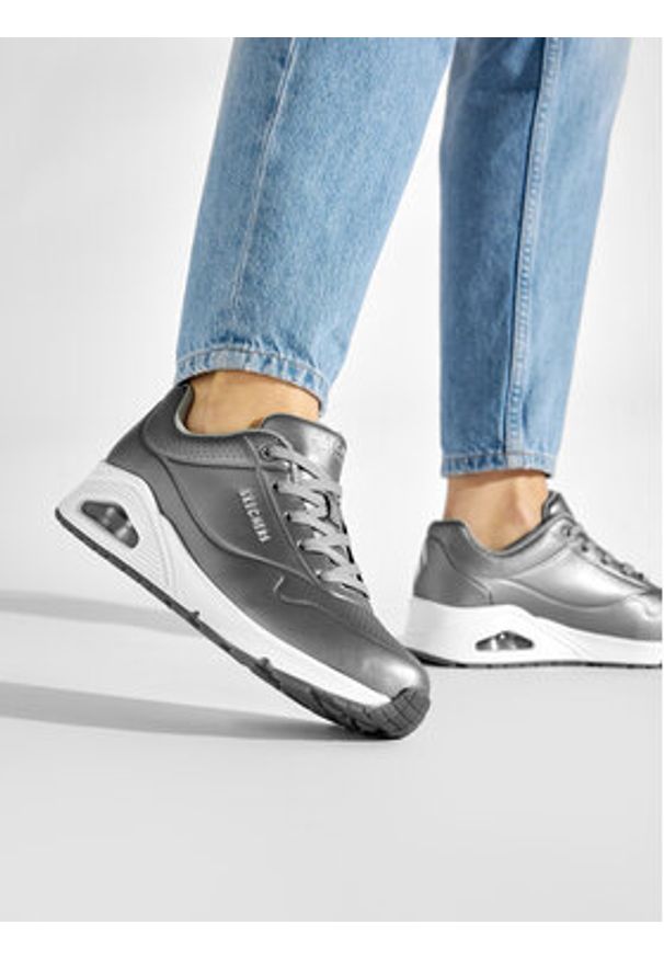 skechers - Skechers Sneakersy Rose Bold 73691/GUN Srebrny. Kolor: srebrny. Materiał: skóra