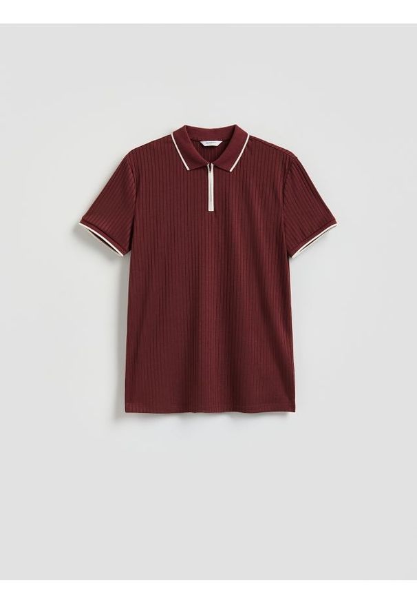 Reserved - Koszulka polo slim - bordowy. Typ kołnierza: polo. Kolor: czerwony. Materiał: wiskoza, dzianina
