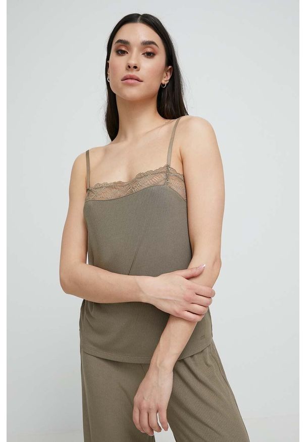 Calvin Klein Underwear top piżamowy kolor zielony. Kolor: zielony. Materiał: dzianina, koronka