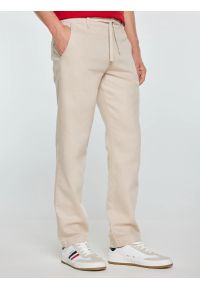 Big-Star - Spodnie męskie lniane perłowe Cabres 103. Kolor: kremowy. Materiał: len. Wzór: haft. Styl: klasyczny #5
