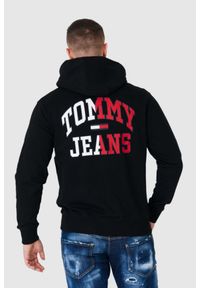 Tommy Jeans - TOMMY JEANS Czarna bluza męska na zamek z dużym logo. Typ kołnierza: kaptur. Kolor: czarny
